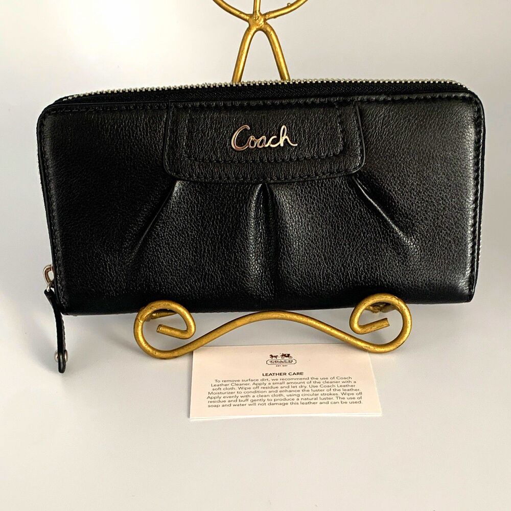 Coach Black Zip-Around Wallet - Women's Zipper Logo Credit Card Slots